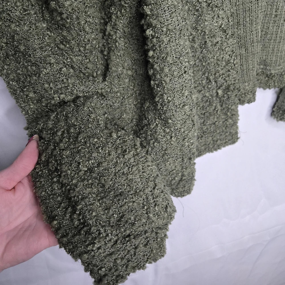 Wild Fable Olive Green Bouclé Knit Open-Front Cardigan | Size Large EUC - Picture 3 of 6